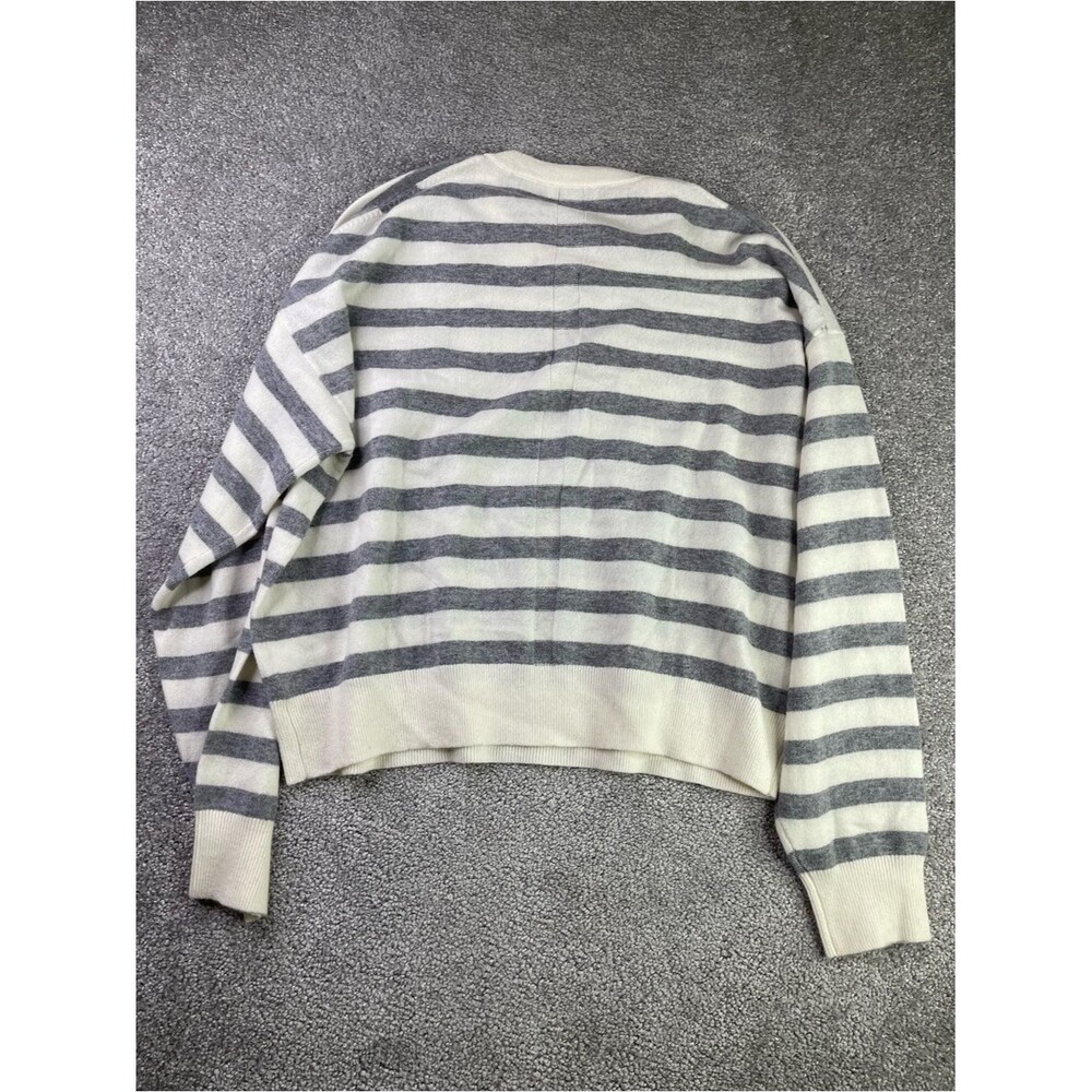 Madewell Crewneck Sweater in Cashmere XL Ivory Heather Gray Stripe Relaxed Fit - Picture 7 of 11